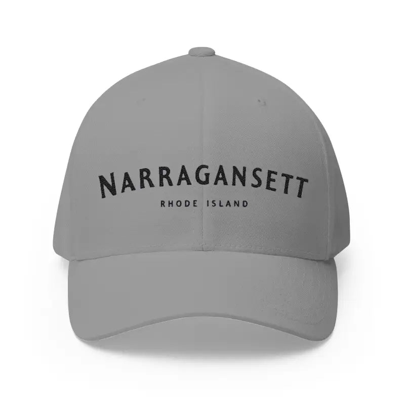 Gray baseball cap featuring Narragansett Rhode Island embroidery for a stylish look