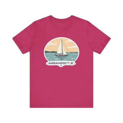 Magenta Narragansett Sailing Tee Unisex Short Sleeve T-Shirt displayed on a neutral background