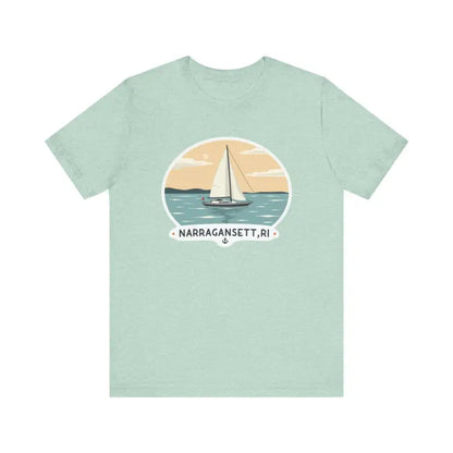 Light green Narragansett Sailing Tee unisex short sleeve T-shirt displayed on a mannequin