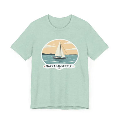 Mint green Narragansett Sailing Tee with sailboat graphic for unisex wear