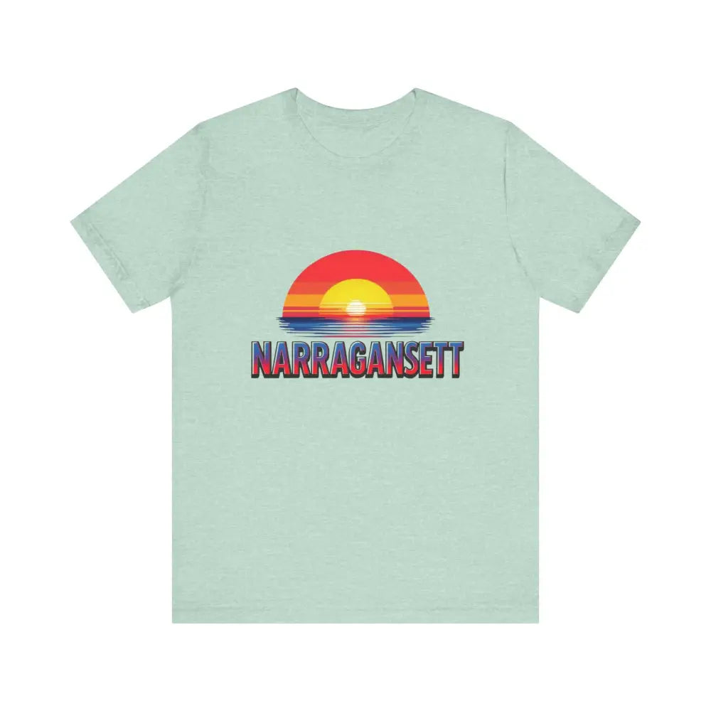 Light green Narragansett Sunset Unisex Jersey Tee displayed on a neutral background