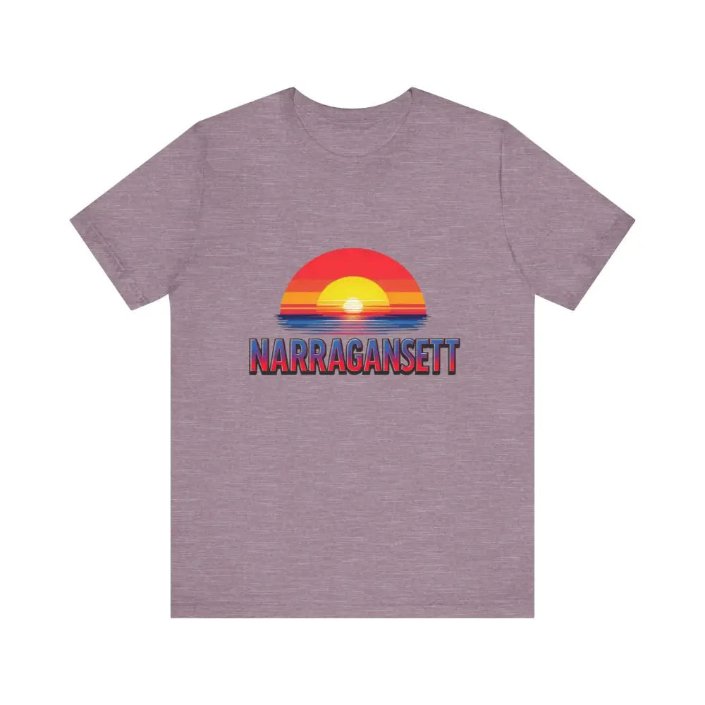Heathered t-shirt featuring a sunset graphic, Narragansett Sunset Unisex Jersey Tee