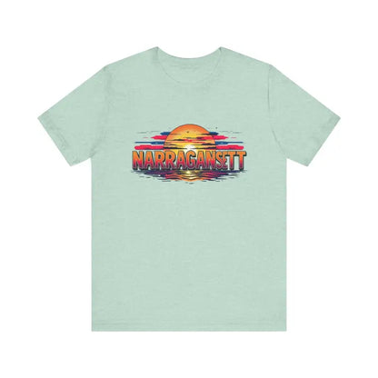 Light green Narragansett Sunset Unisex Jersey Tee displayed on a white background