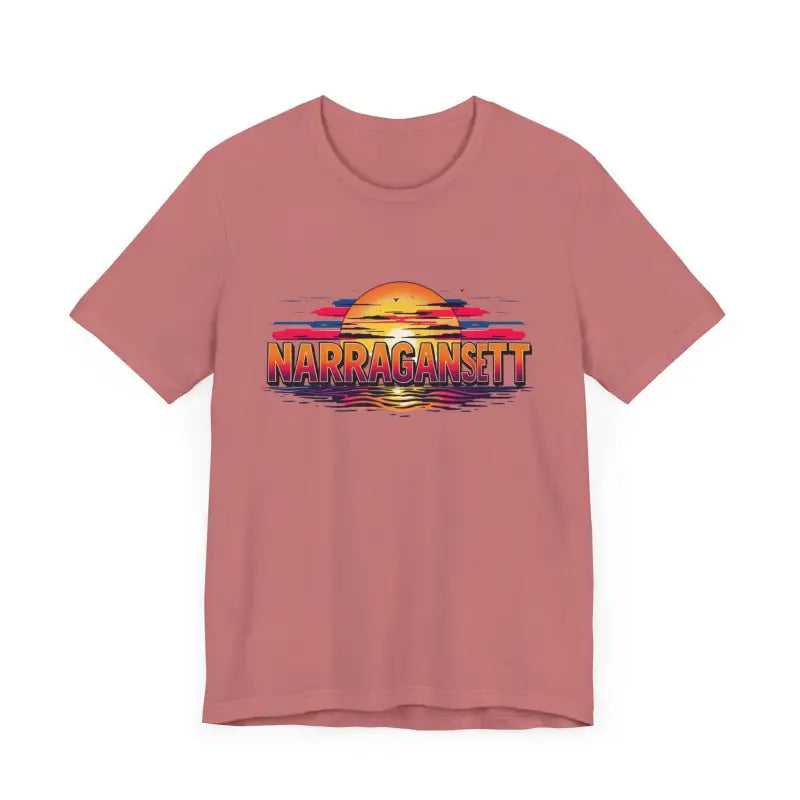 Salmon-colored Narragansett Sunset Unisex Jersey Tee displayed on a neutral background