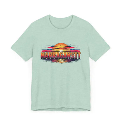 Light green Narragansett Sunset Unisex Jersey Tee displayed on a plain background