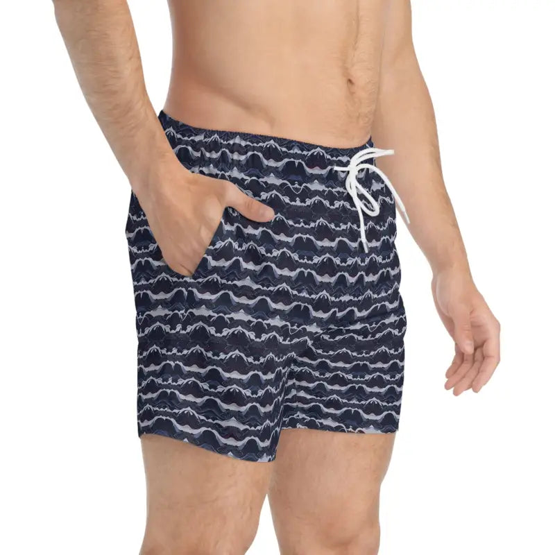 Men’s patterned swim trunks with Nautical Wave design for summer beach wear