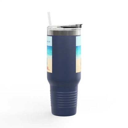 Navy Blue 40oz Insulated Beach Life Tumbler featuring a vibrant beach scene design