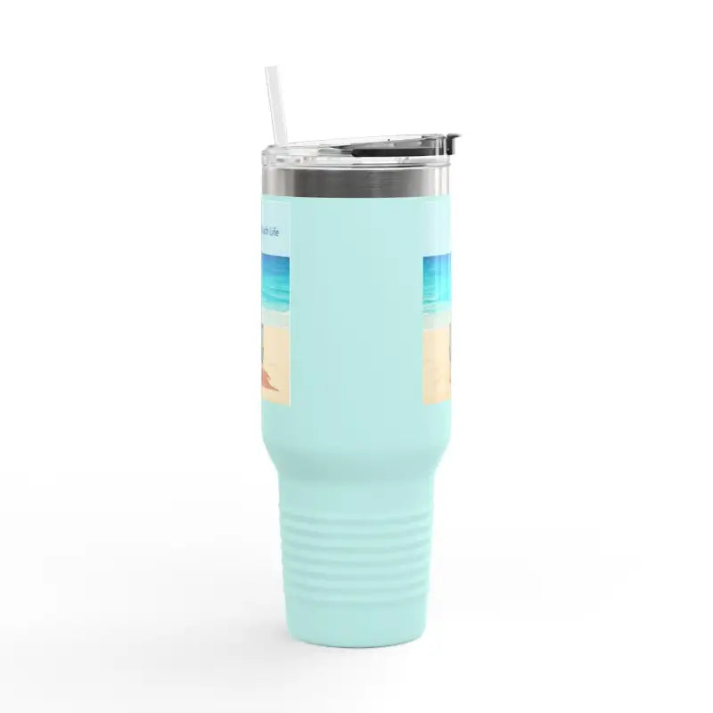 Light blue travel tumbler with straw for Navy Blue 40oz Insulated Beach Life Tumbler