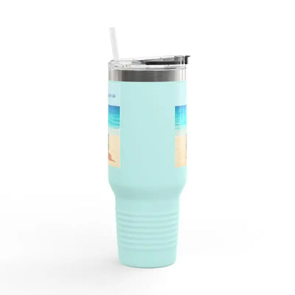 Light blue travel tumbler with straw for Navy Blue 40oz Insulated Beach Life Tumbler