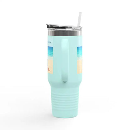 Light blue travel tumbler with straw for Navy Blue 40oz Insulated Beach Life Tumbler