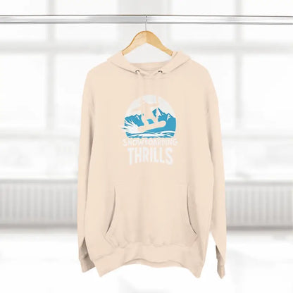 Beige hoodie featuring snowboarding graphic from Navy Blue Snowboarding Fleece Hoodie