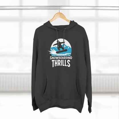 Black hoodie featuring a snowboarding graphic in Navy Blue Snowboarding Fleece Hoodie