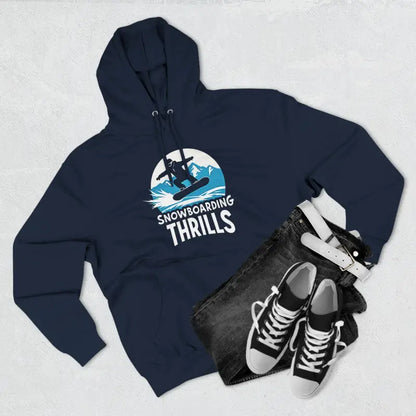 Navy blue hoodie featuring a snowboarding graphic for stylish winter wear