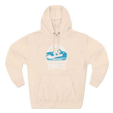 Beige hooded sweatshirt featured in Navy Blue Snowboarding Fleece Hoodie product display