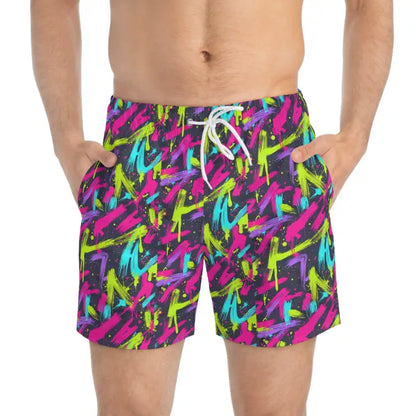 Colorful Patterned Swim Trunks for Summer Fun in Neon Splash Beachwear