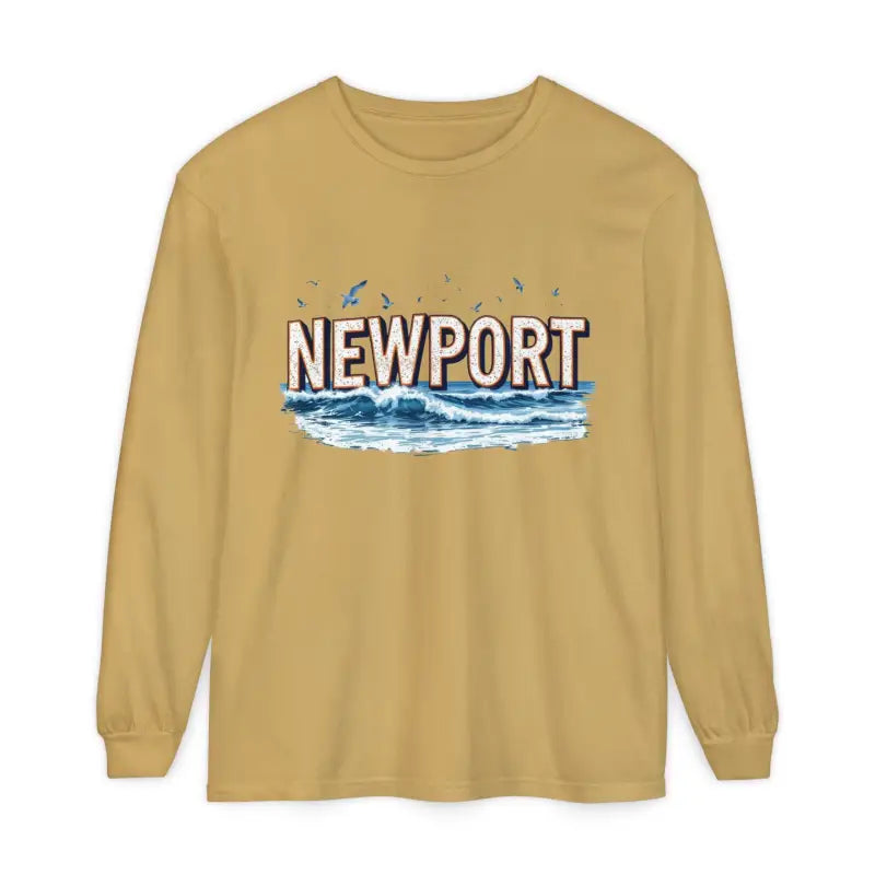 Long-sleeved Newport Beach T-shirt featuring relaxed coastal graphic design