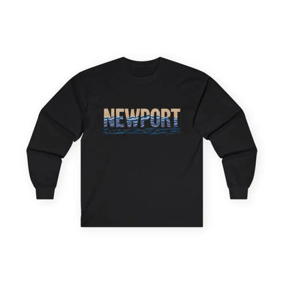 Black long-sleeved Newport Coastal Vibes Unisex Shirt for casual wear