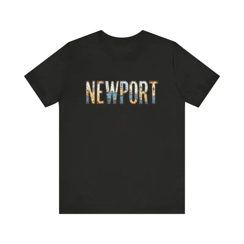 Black Newport Graphic Unisex Coastal Jersey Tee featuring bold Newport text design