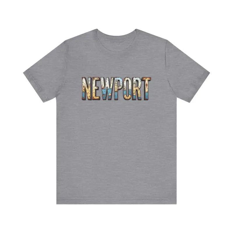 Gray Newport Graphic Unisex Coastal Jersey Tee featuring bold Newport text design