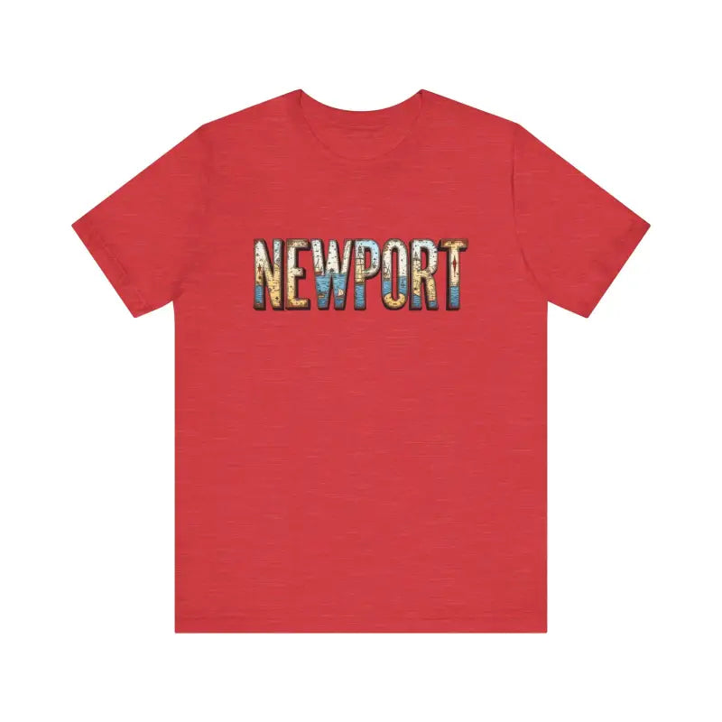 Red Newport Graphic Unisex Coastal Jersey Tee displayed on a neutral background