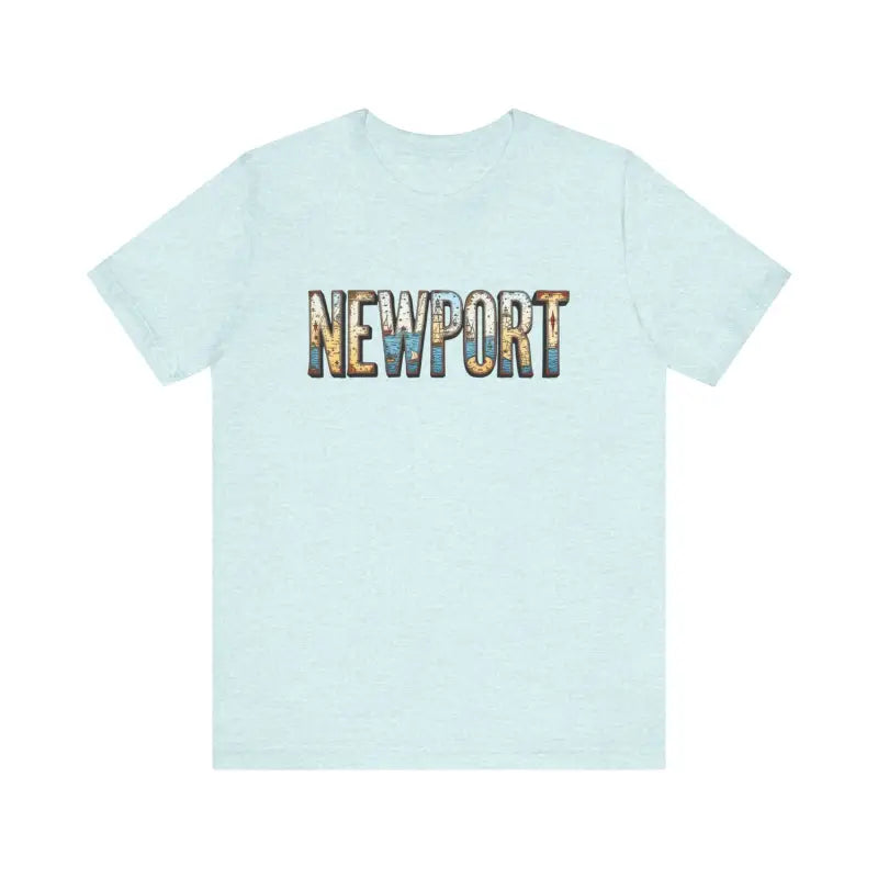 Light blue Newport Graphic Unisex Coastal Jersey Tee with bold Newport text