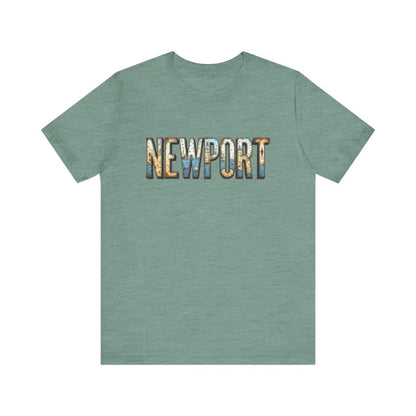 Seafoam green Newport Graphic Unisex Coastal Jersey Tee displayed for sale