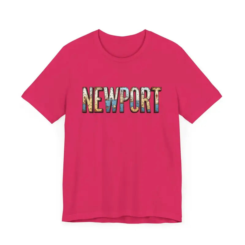 Pink Newport Graphic Unisex Coastal Jersey Tee displaying stylish coastal-themed design