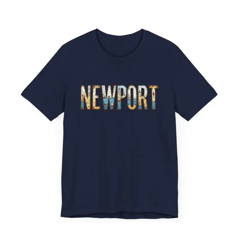 Navy blue Newport Graphic Unisex Coastal Jersey Tee displayed on a neutral background