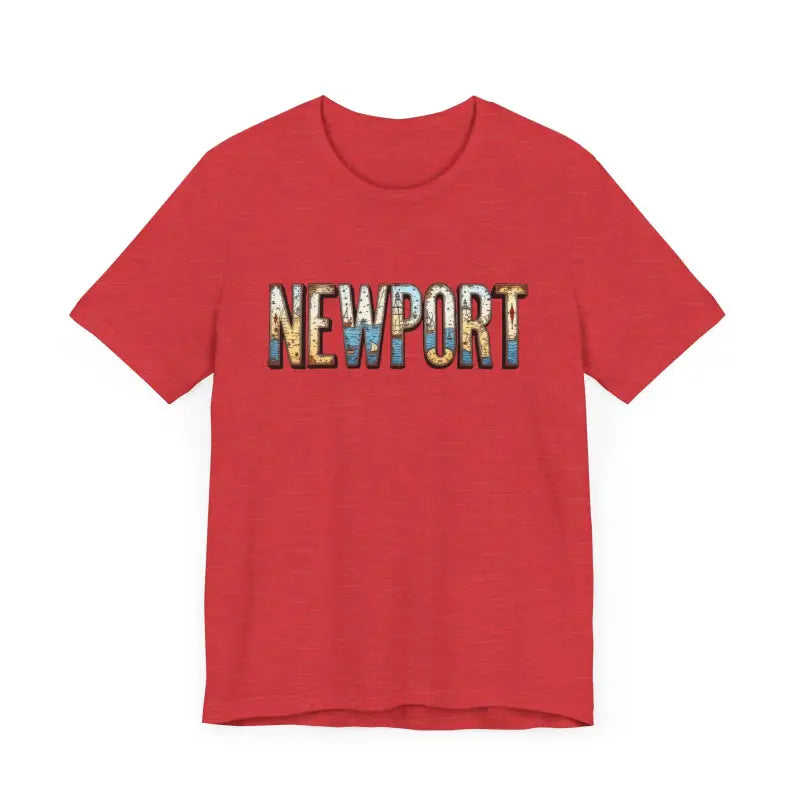 Red Newport Graphic Unisex Coastal Jersey Tee displayed on a simple background