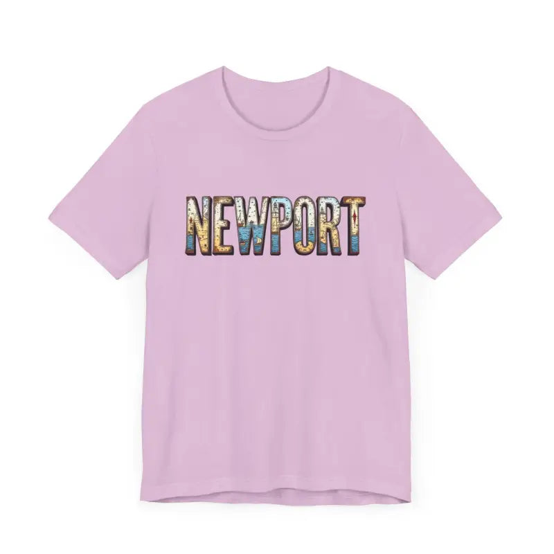 Lilac Newport Graphic Unisex Coastal Jersey Tee featuring stylish text design