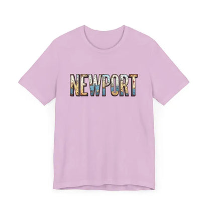Lilac Newport Graphic Unisex Coastal Jersey Tee featuring stylish text design