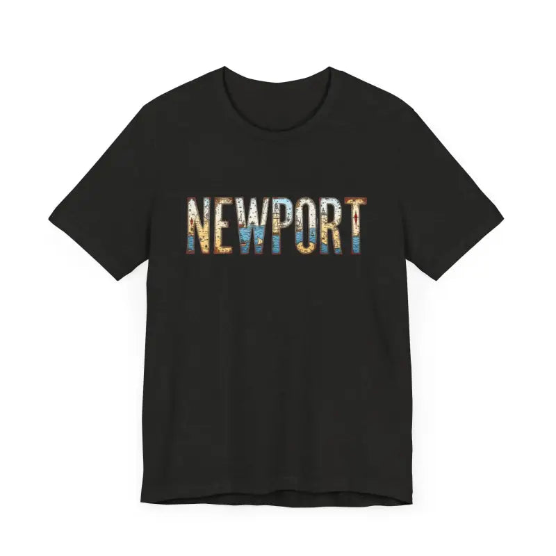 Black Newport Graphic Unisex Coastal Jersey Tee with bold text design