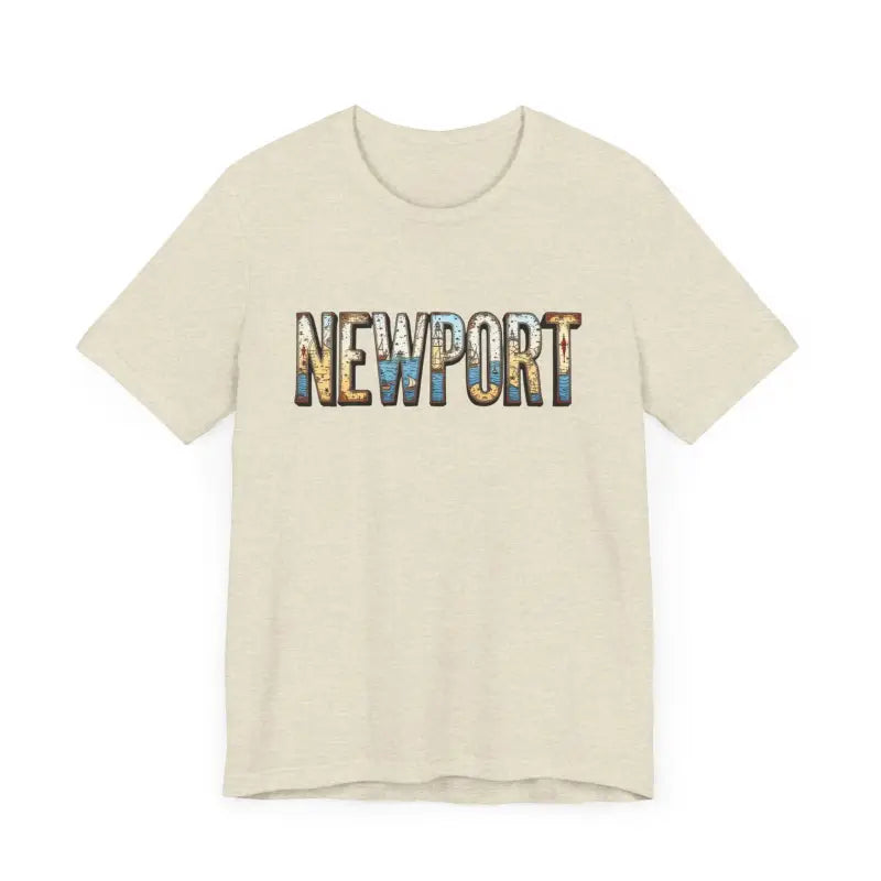 Beige Newport Graphic Unisex Coastal Jersey Tee showcasing stylish text design
