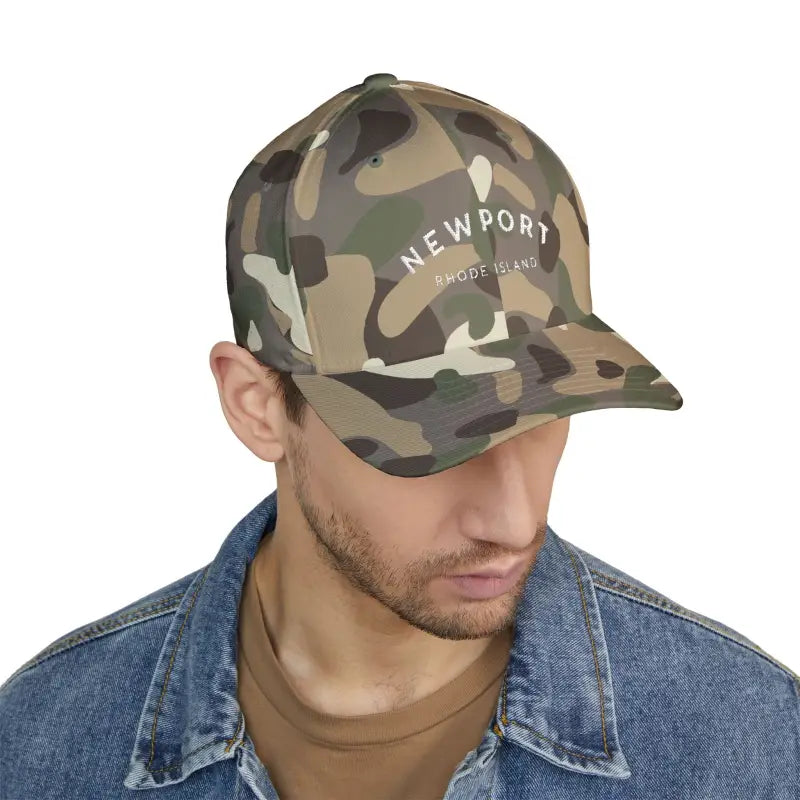 Camouflage baseball cap featuring Newport Rhode Island embroidery for stylish casual wear