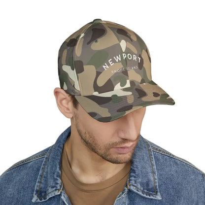 Camouflage baseball cap featuring Newport Rhode Island embroidery for stylish casual wear