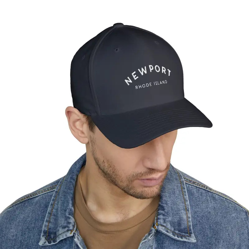 Navy blue baseball cap featuring Newport Rhode Island embroidery for stylish casual wear