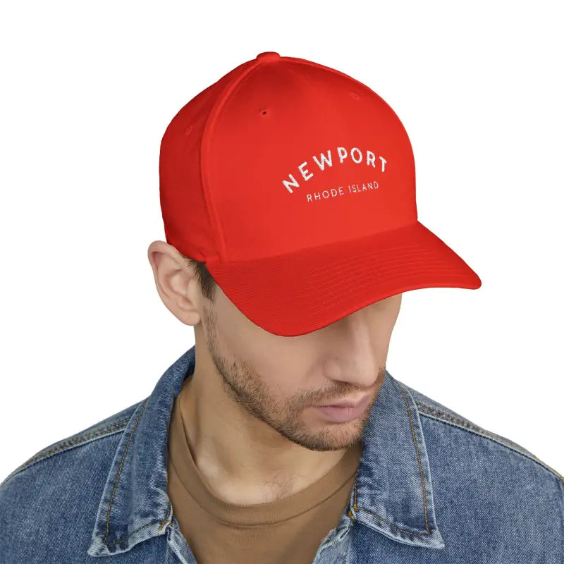 Red Newport Rhode Island Embroidered Cap, stylish casual baseball hat for everyday wear