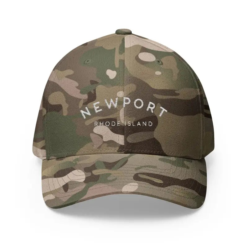 Camouflage baseball cap featuring Newport Rhode Island embroidered design for casual style