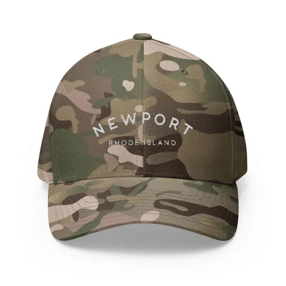 Camouflage baseball cap featuring Newport Rhode Island embroidered design for casual style