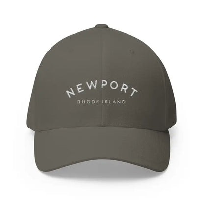 Gray baseball cap featuring Newport Rhode Island embroidery, stylish casual wear