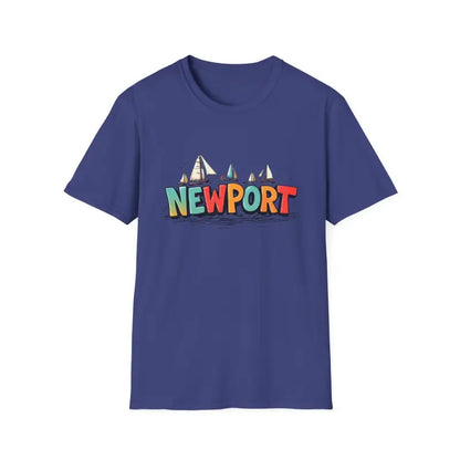 Blue Newport Sailing Softstyle Unisex T Shirt featuring a graphic design