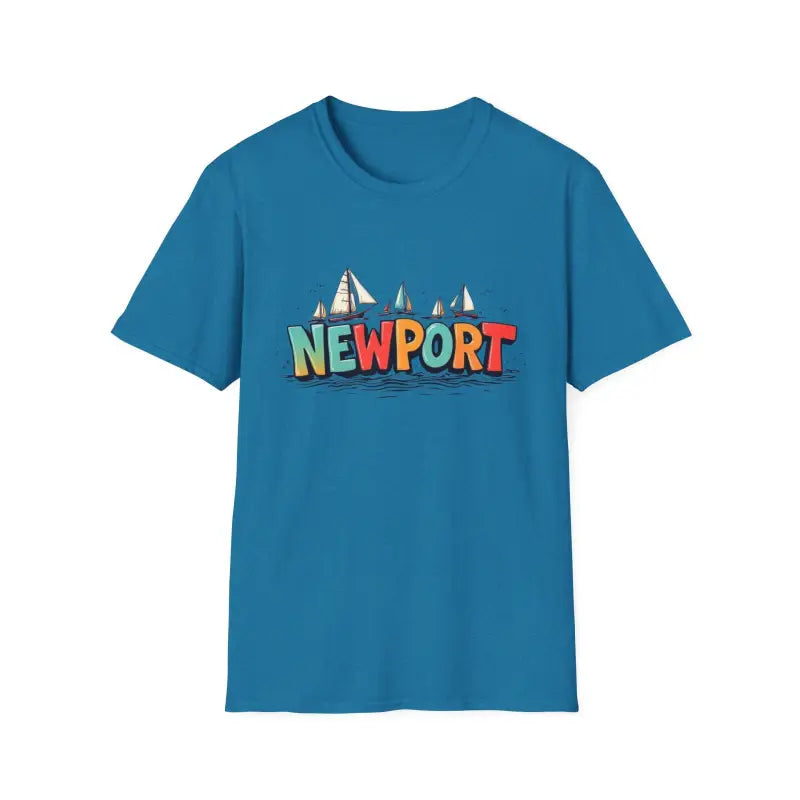 Blue Newport Sailing Softstyle Unisex T-Shirt featuring a graphic design