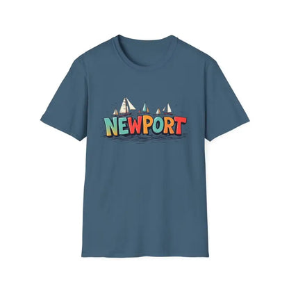 Blue Newport Sailing Softstyle Unisex T Shirt featuring a vibrant graphic design