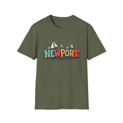 Olive green Newport Sailing Softstyle Unisex T-Shirt with graphic design