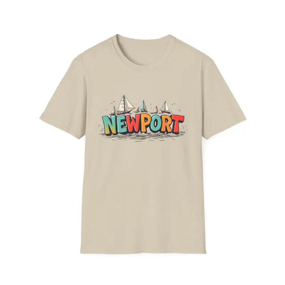 Beige Newport Sailing Softstyle Unisex T-Shirt featuring a stylish graphic design