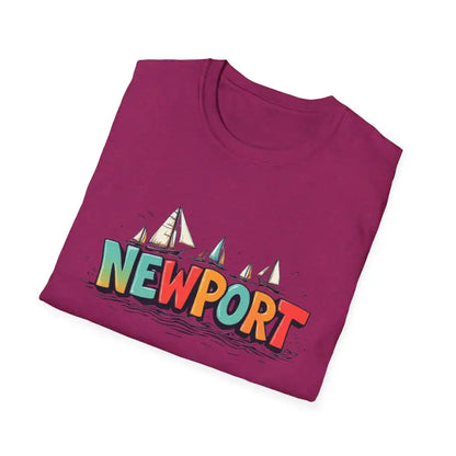Maroon Newport Sailing Softstyle Unisex T Shirt featuring a vibrant graphic design