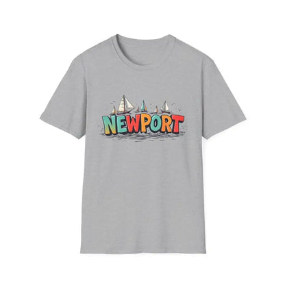 Gray Newport Sailing Softstyle Unisex T-Shirt featuring sailboats graphic design