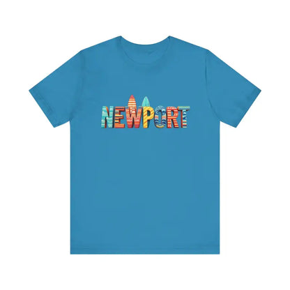 Blue Newport Surfing Inspired Unisex Jersey Tee displayed on a neutral background