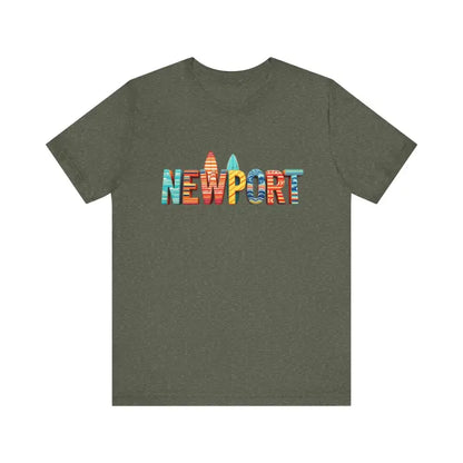 Olive green Newport Surfing Inspired Unisex Jersey Tee with stylish text design