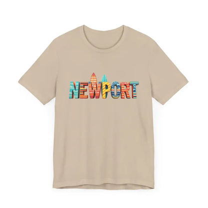 Beige Newport graphic t-shirt from the Newport Surfing Inspired Unisex Jersey Tee collection